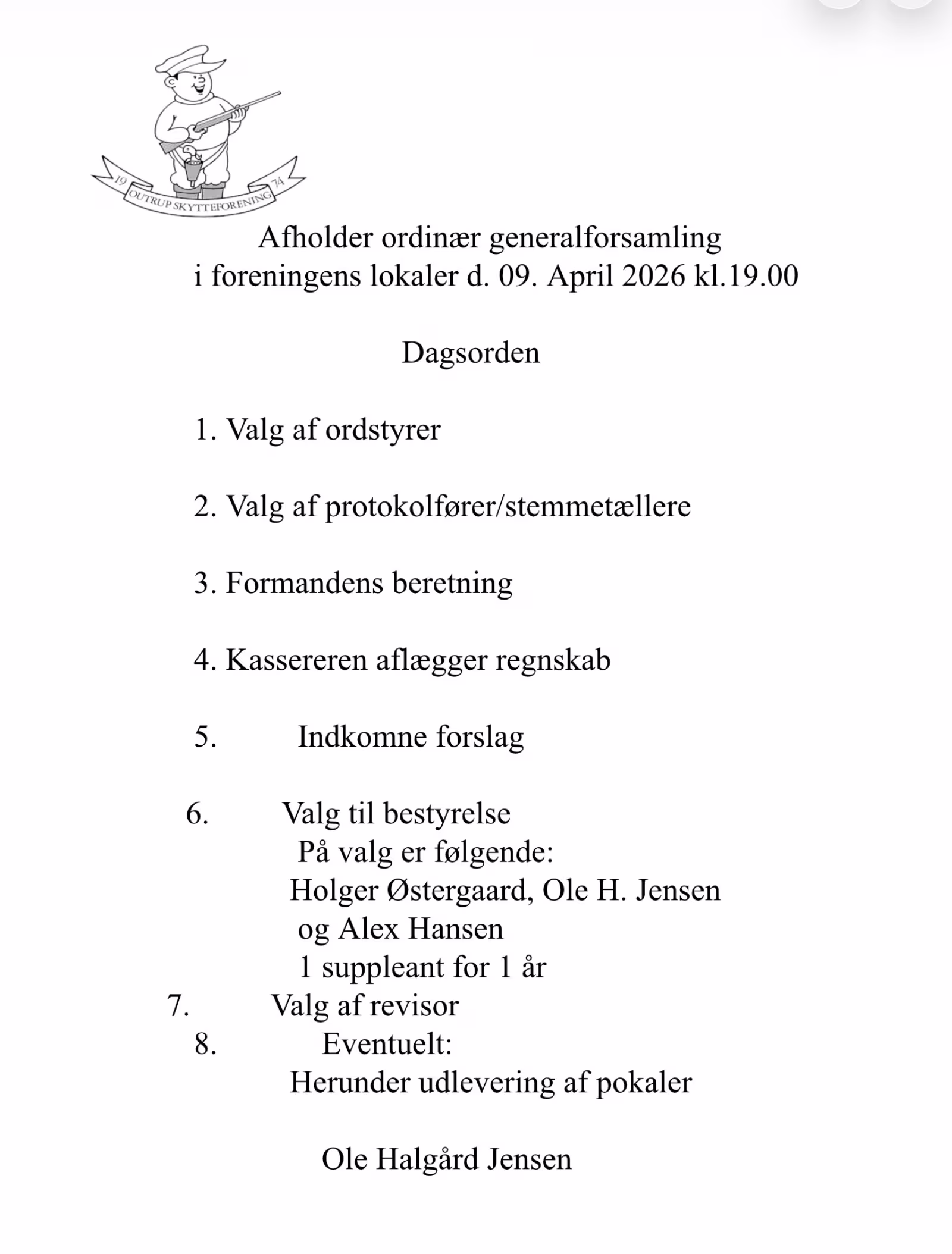 Generalforsamling Outrup Skytteforening