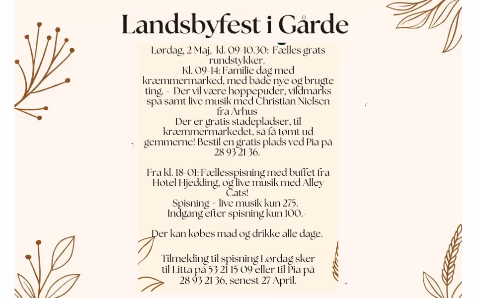Landsbyfest i Gårde 2026 - Lørdag den 2 .maj fra kl.9