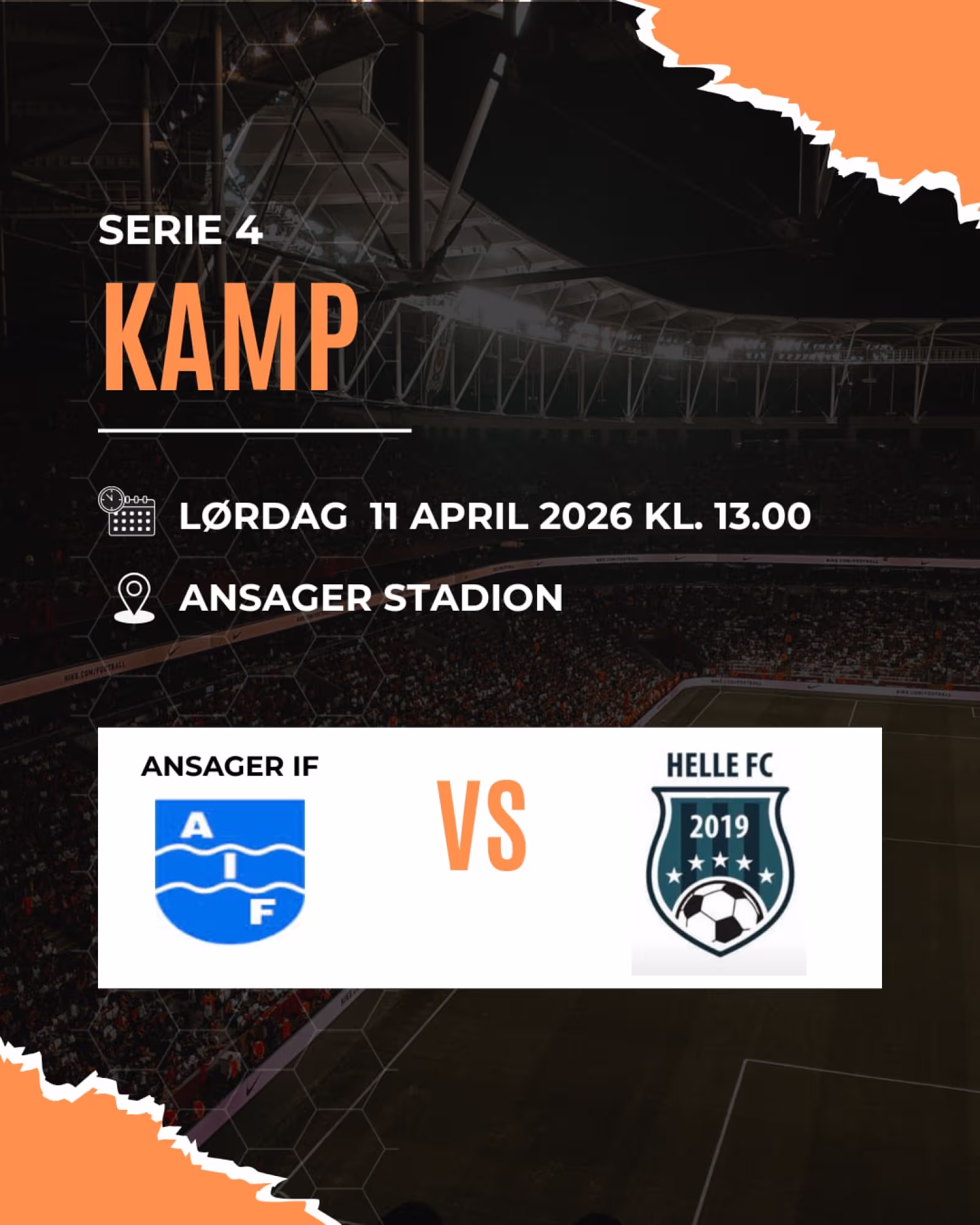 Fodbold Helle FC senior herre. Kommende kampe fra den 11 til 13. april 2026