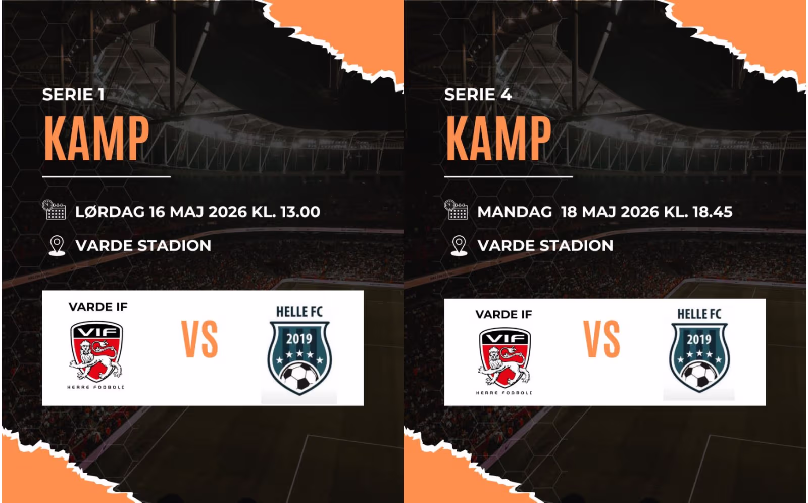 Fodbold Helle FC spiller udekampe mod Varde IF i serie 1 og serie 4.