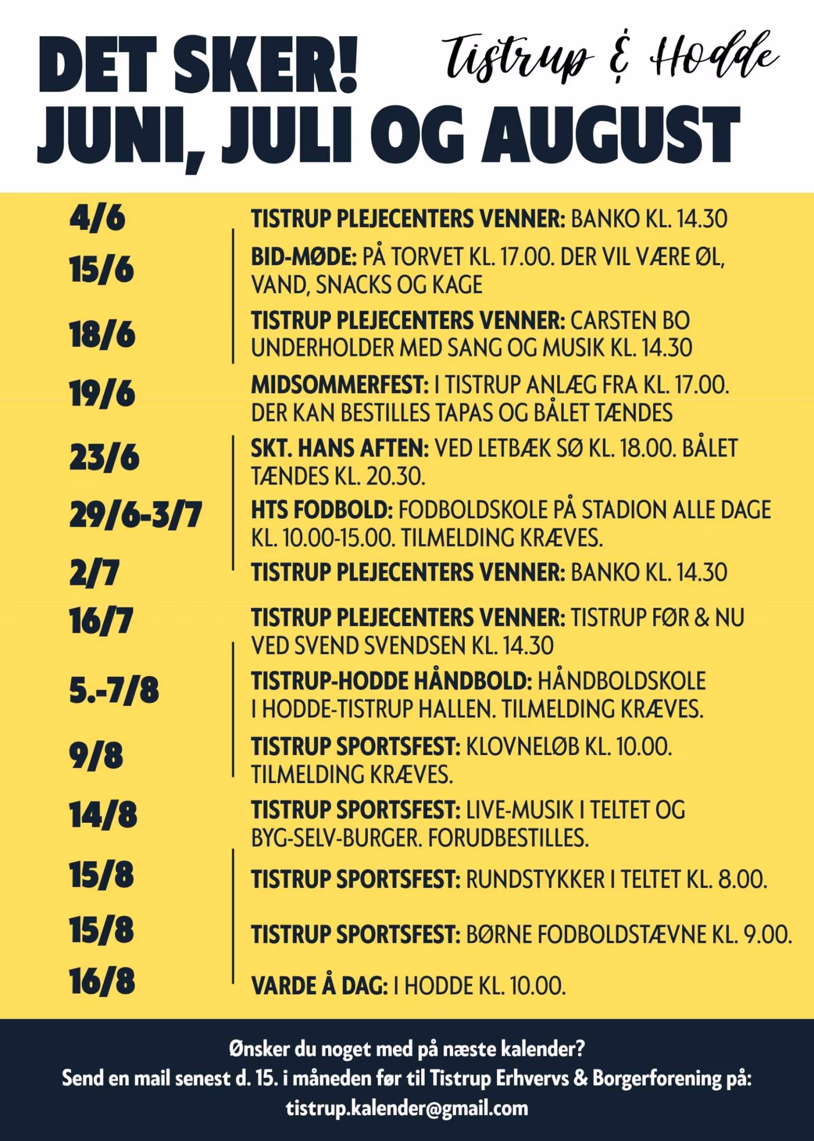 TJEK I DAG - Det sker i Tistrup og Hodde i juni, juli og august.
