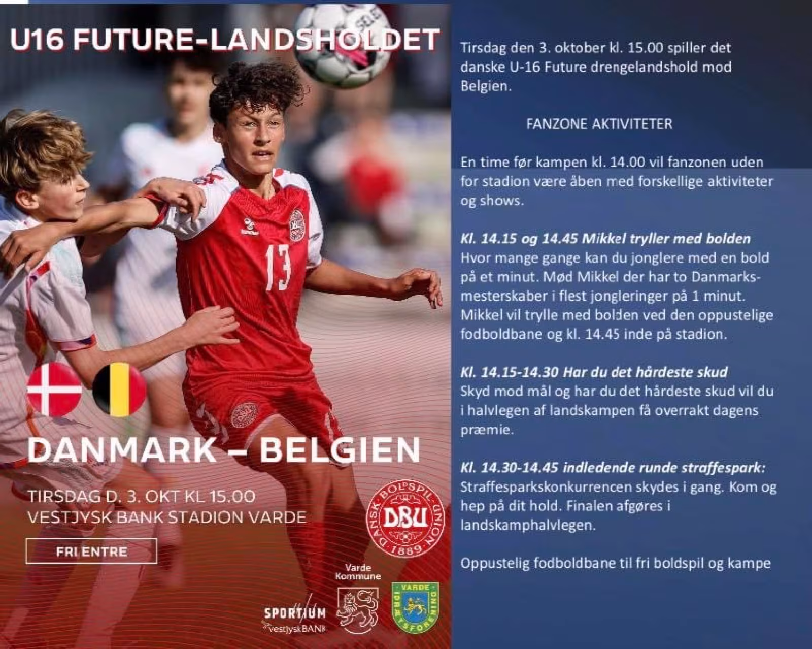 U 16 Future landshold Danmark vs Belgien
