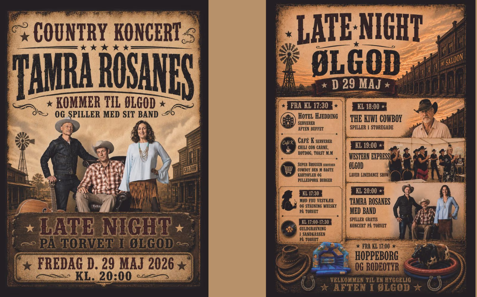 WESTERN - LATE NIGHT I ØLGOD - TAMRA ROSANES MED BAND SPILLER PÅ TORVET