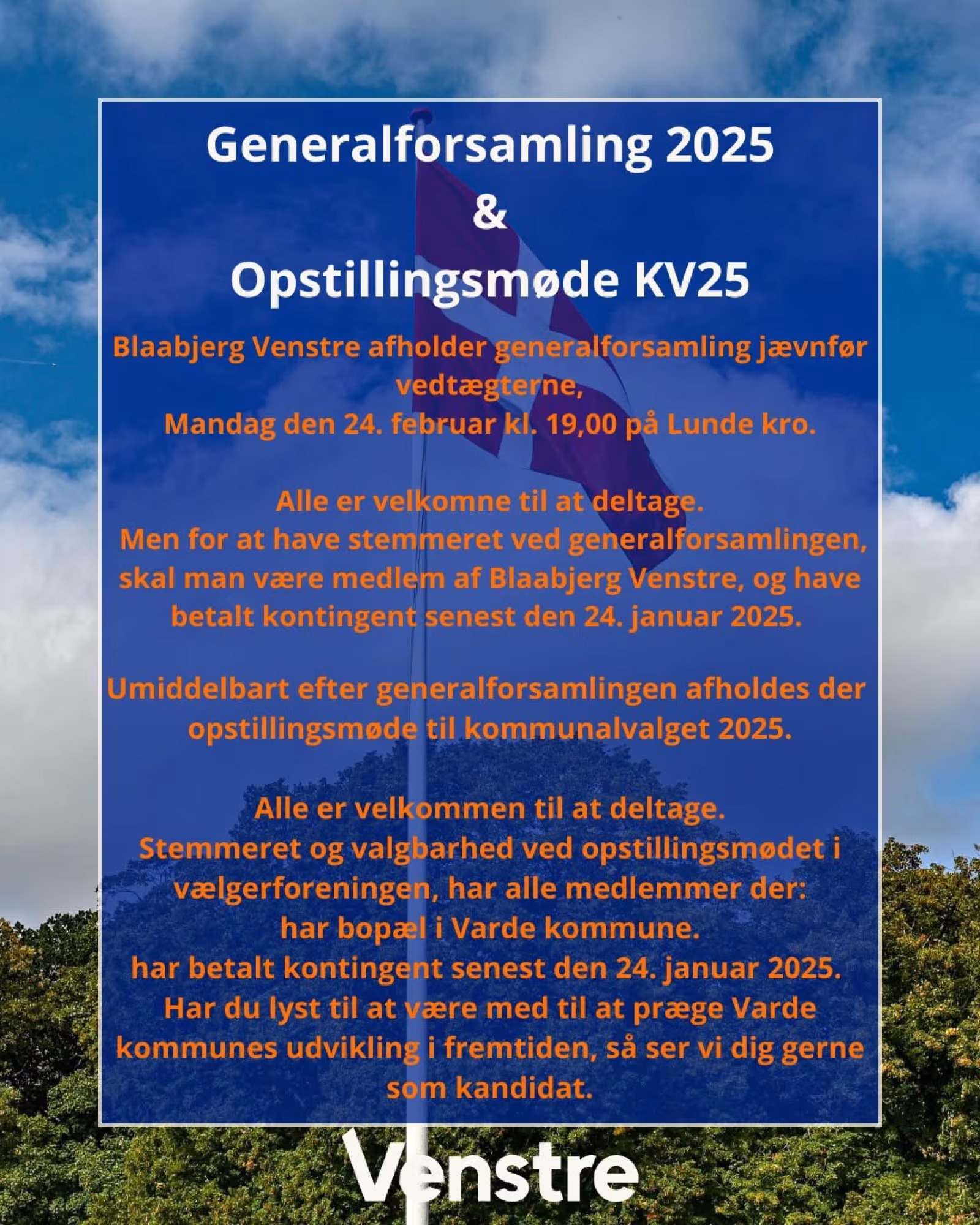 24 feb: Blaabjerg Venstre Generalforsamling og opstillingsmøde