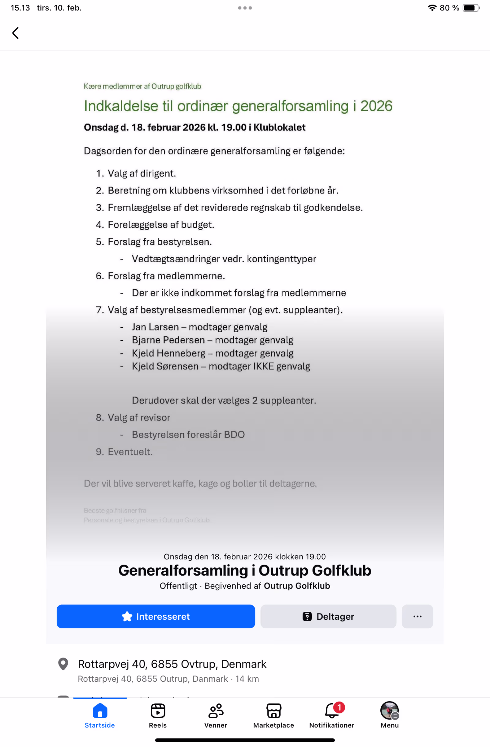 Generalforsamling i Outrup Golfklub