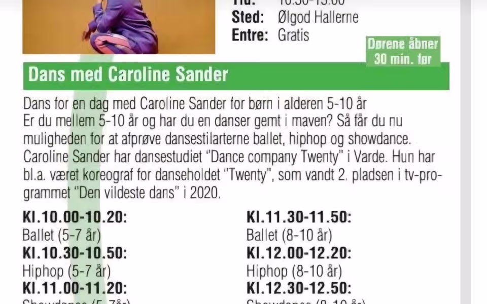 Dans med Caroline Sander i Ølgod Hallen. (Gratis)