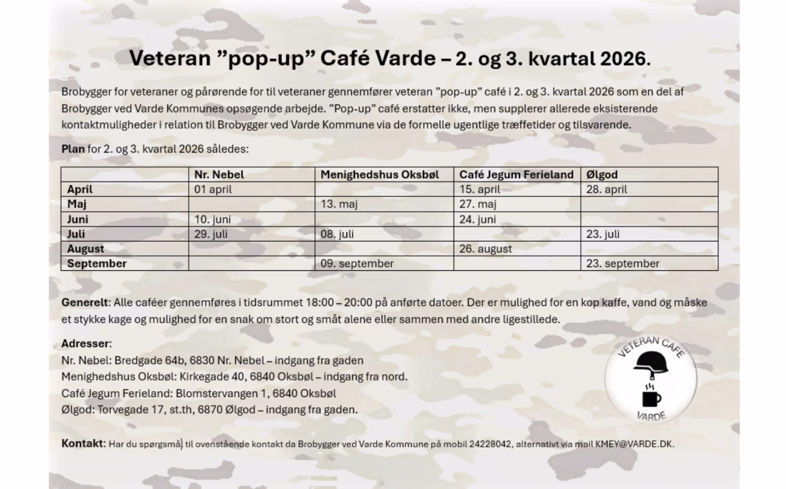 Veteraner og pårørende kan deltage i uformelle pop-up café i Ølgod