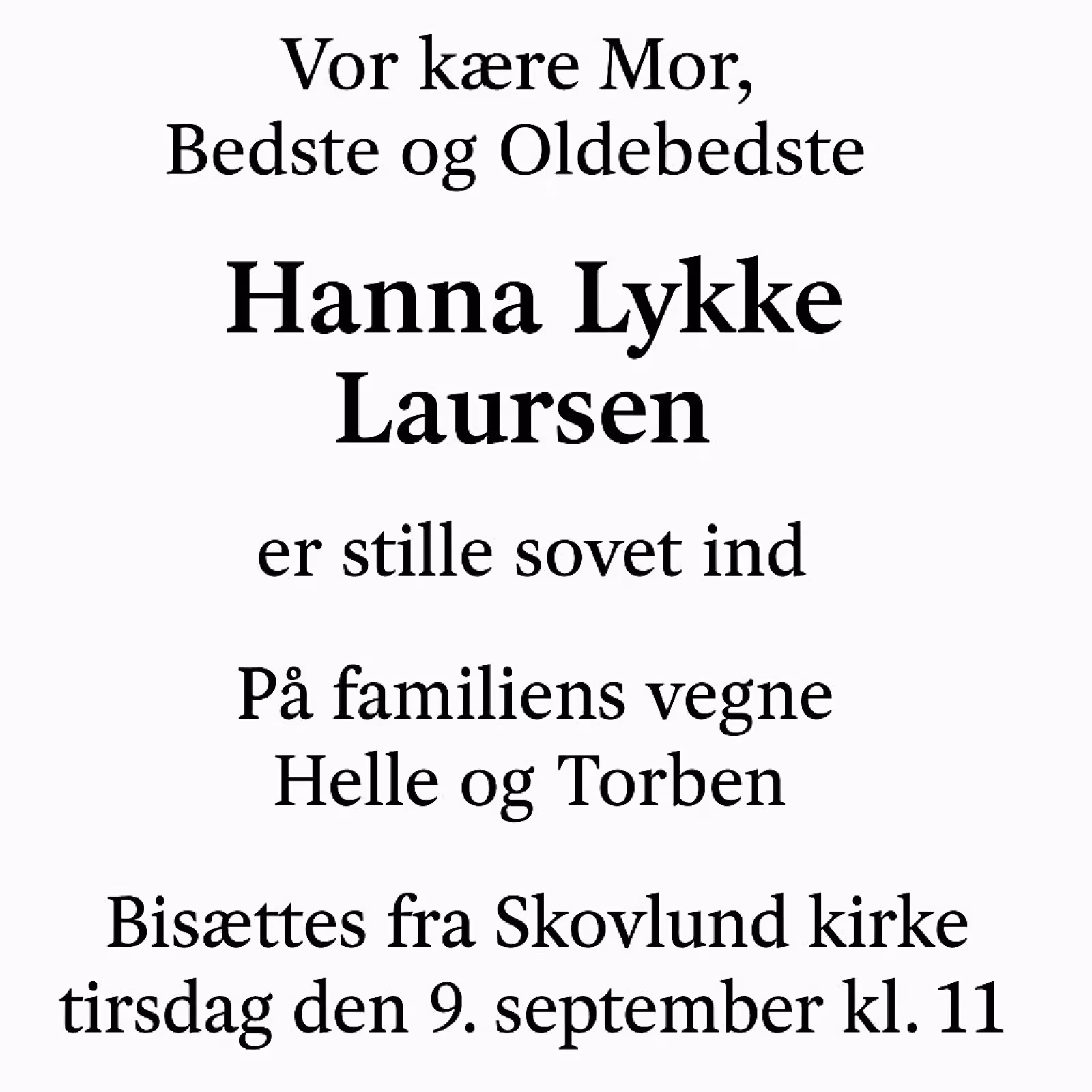 Farvel til Hanna Lykke Laursen