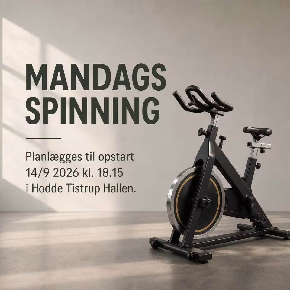 Mandags indoor cycling 2026 kl. 18.15 i Hodde Tistrup Hallen.