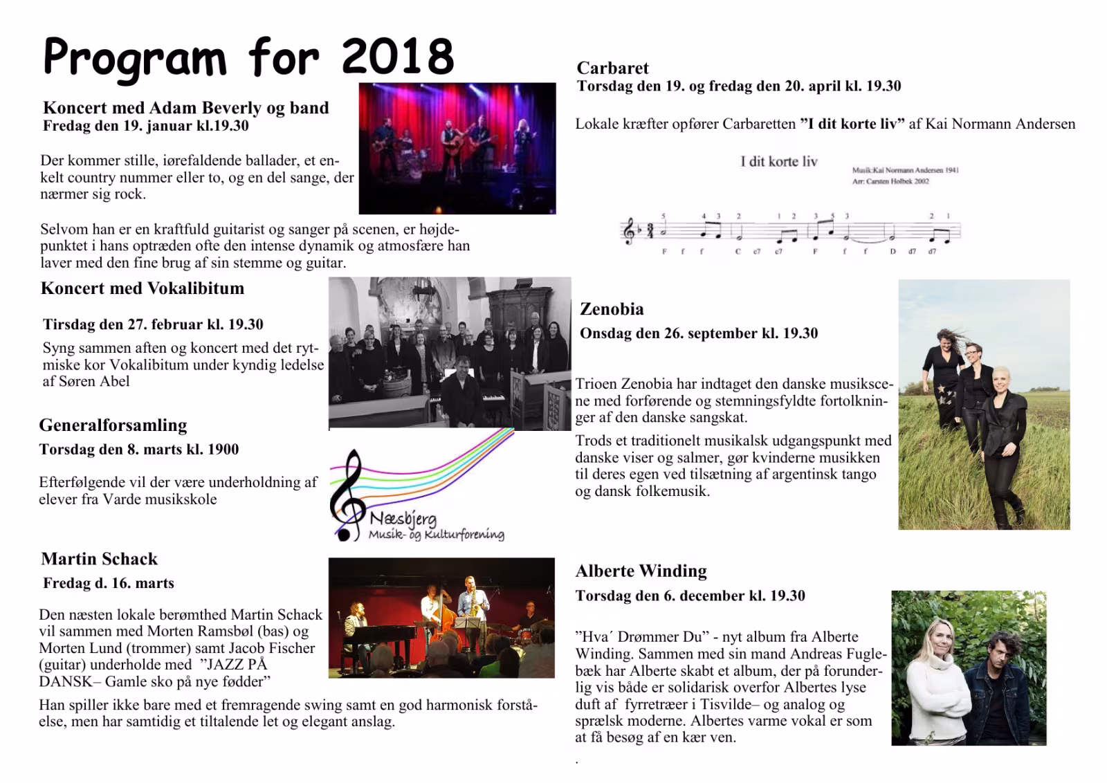 Arrangementer 2018 i Næsbjerg Musik- og Kulturforening