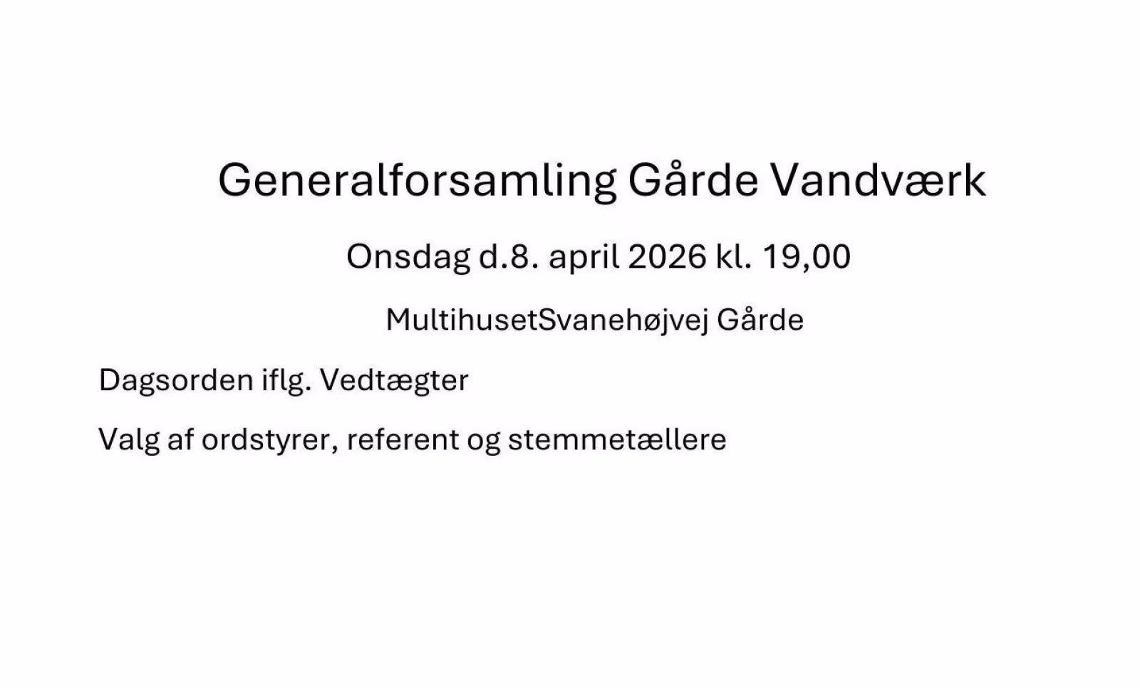 Generalforsamling Gårde Vandværk