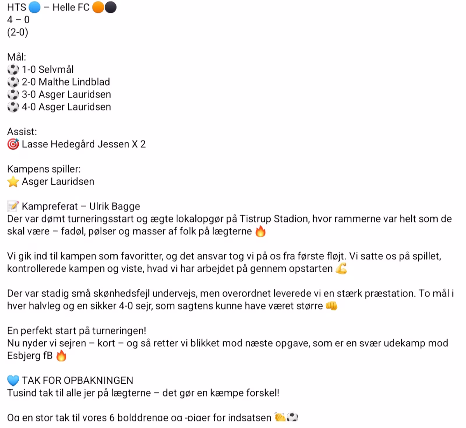Indslag med mål, fight, filmklip fra luft, interview med HTS-repræsentant Asger Madsen.
