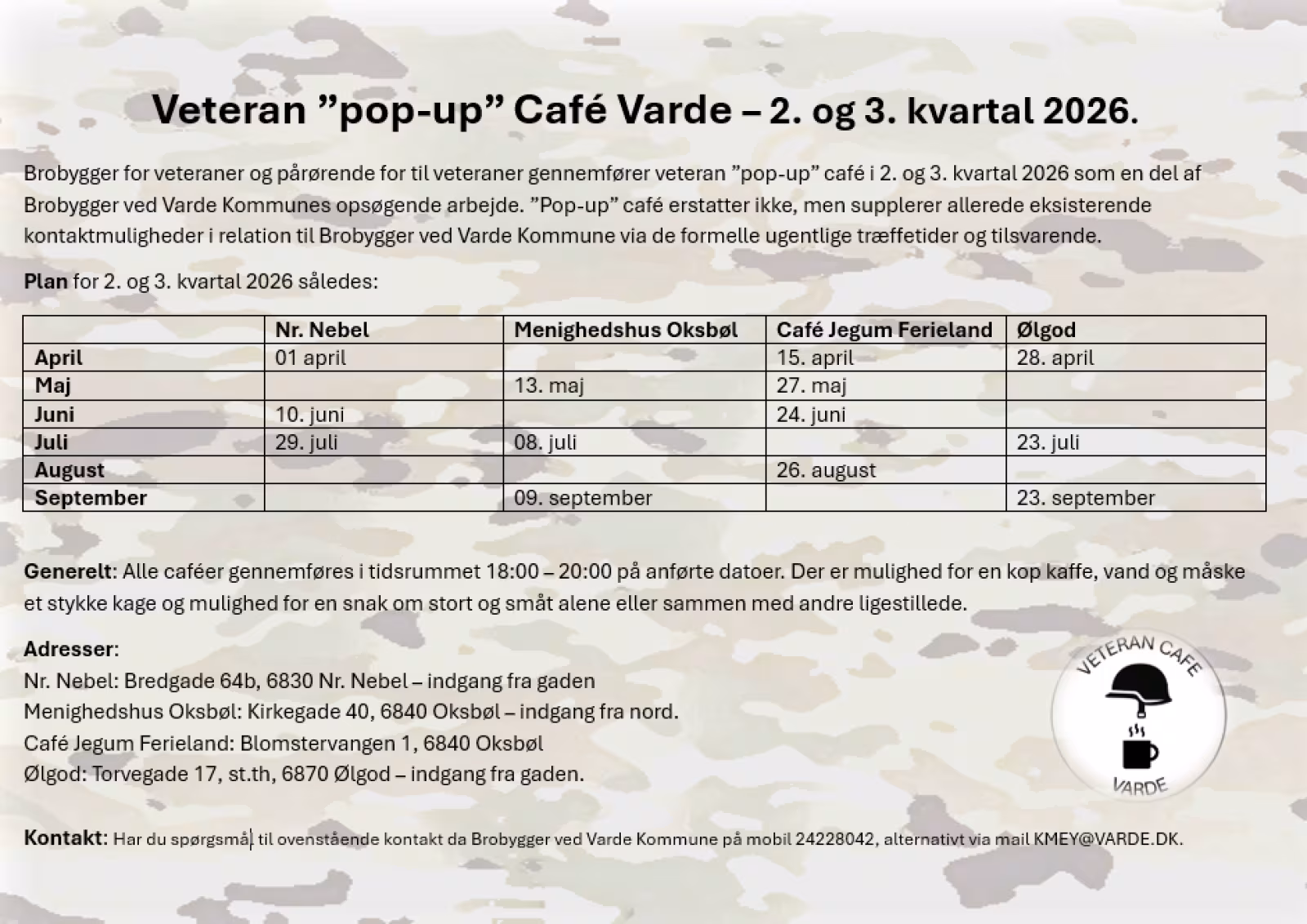 Veteraner og pårørende kan deltage i uformelle pop-up café i Ølgod