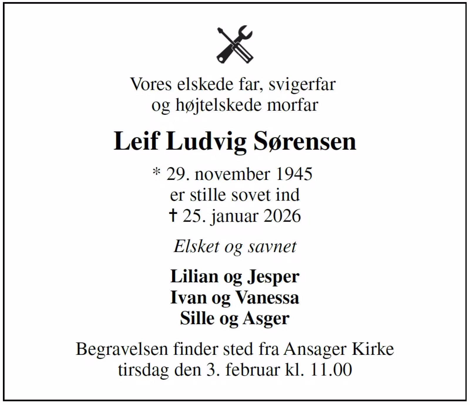 Leif Ludvig Sørensen er død