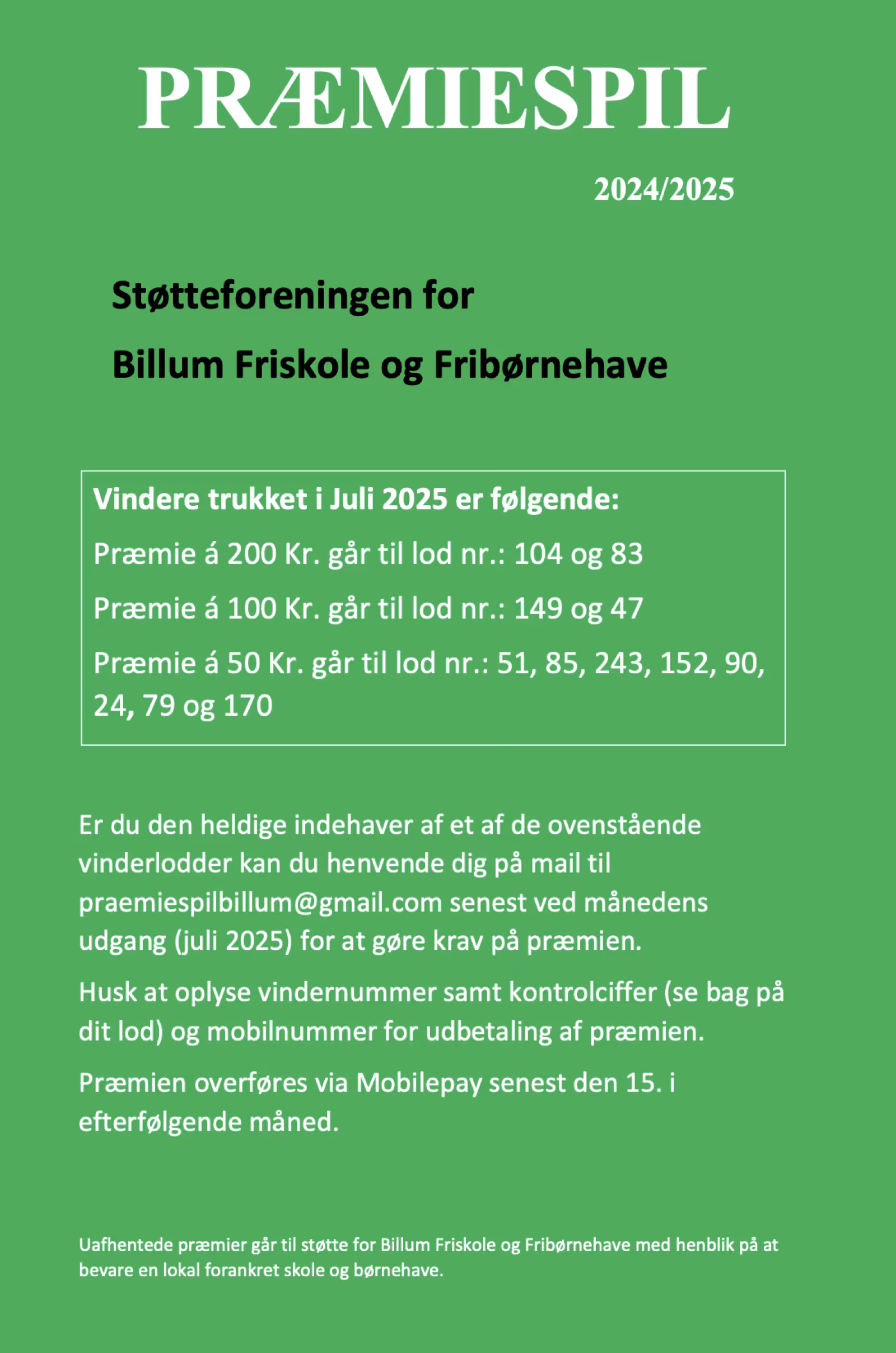 Præmiespil for Billum Friskole og Fribørnehave