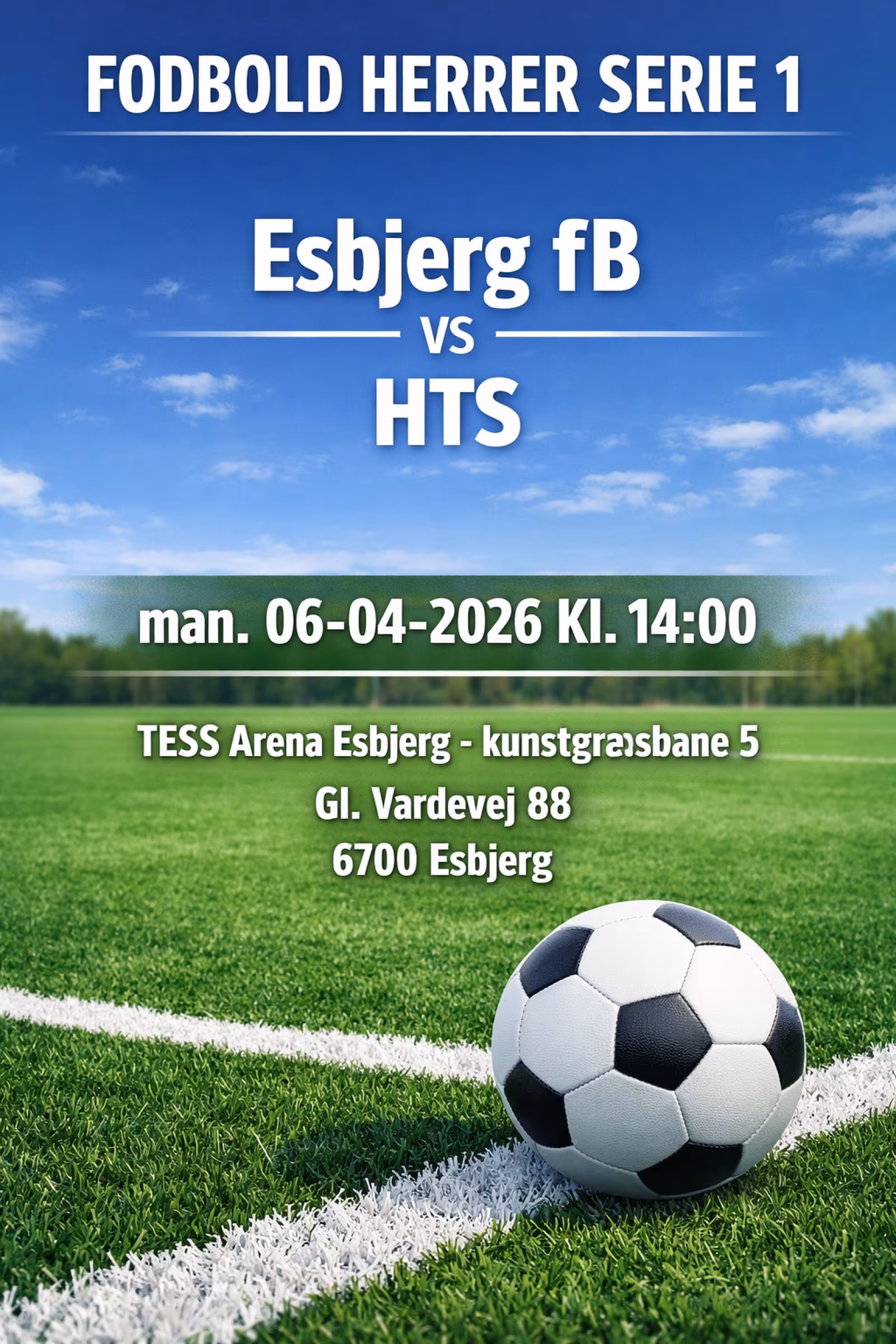 Fodbold Herrer Serie 1 Esbjerg fB mod HTS - Mandag 06-04-2026 Kl. 14:00 i Esbjerg