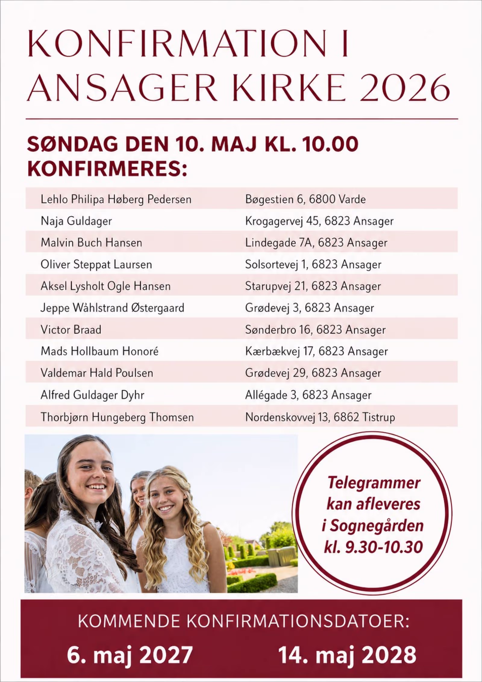 Konfirmation i Ansager Kirke 2026