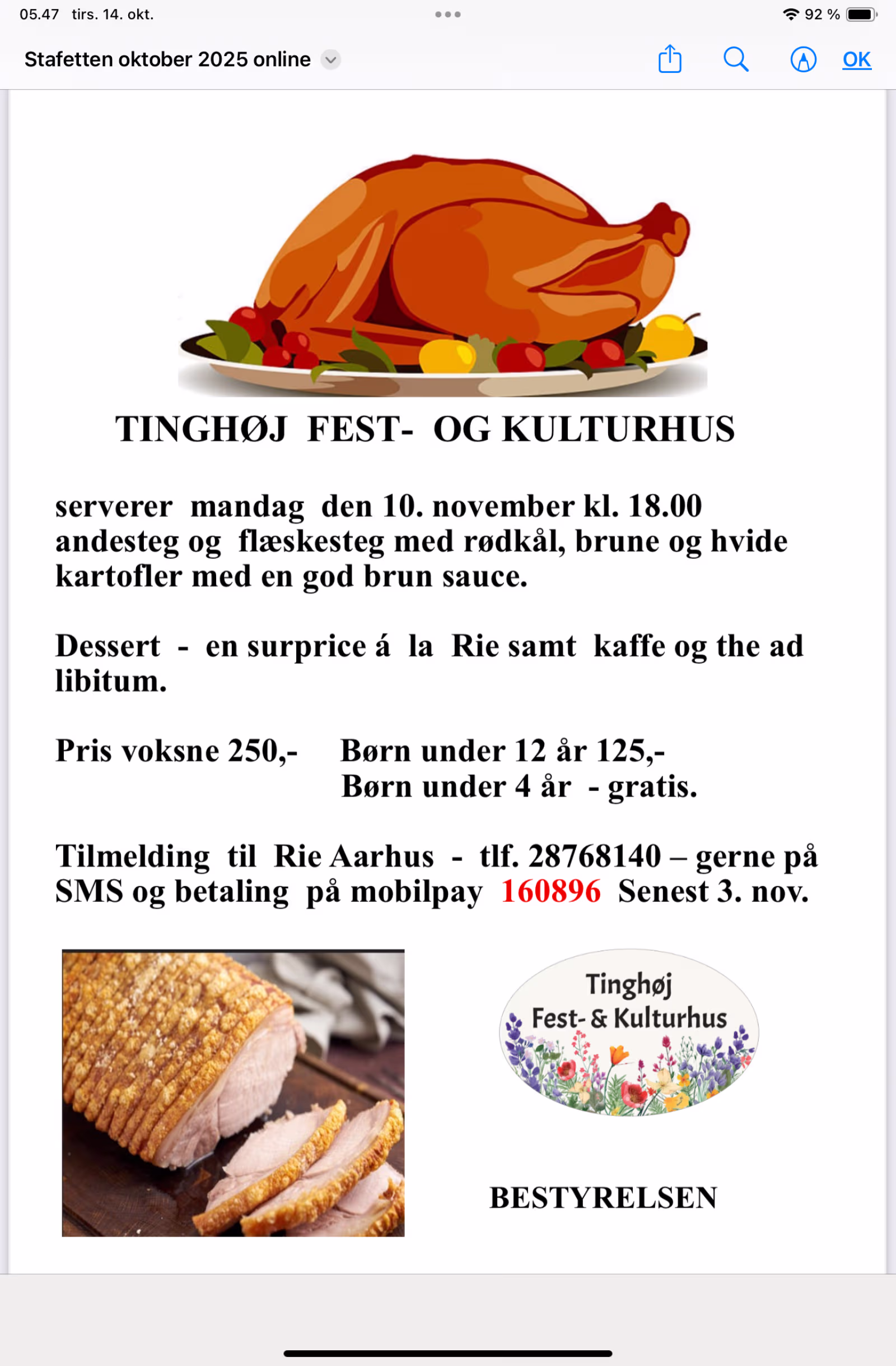 Andesteg og festmiddag i Tinghøj
