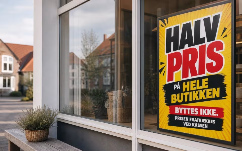 Halv pris på hele butikken på Søndergade i Ansager