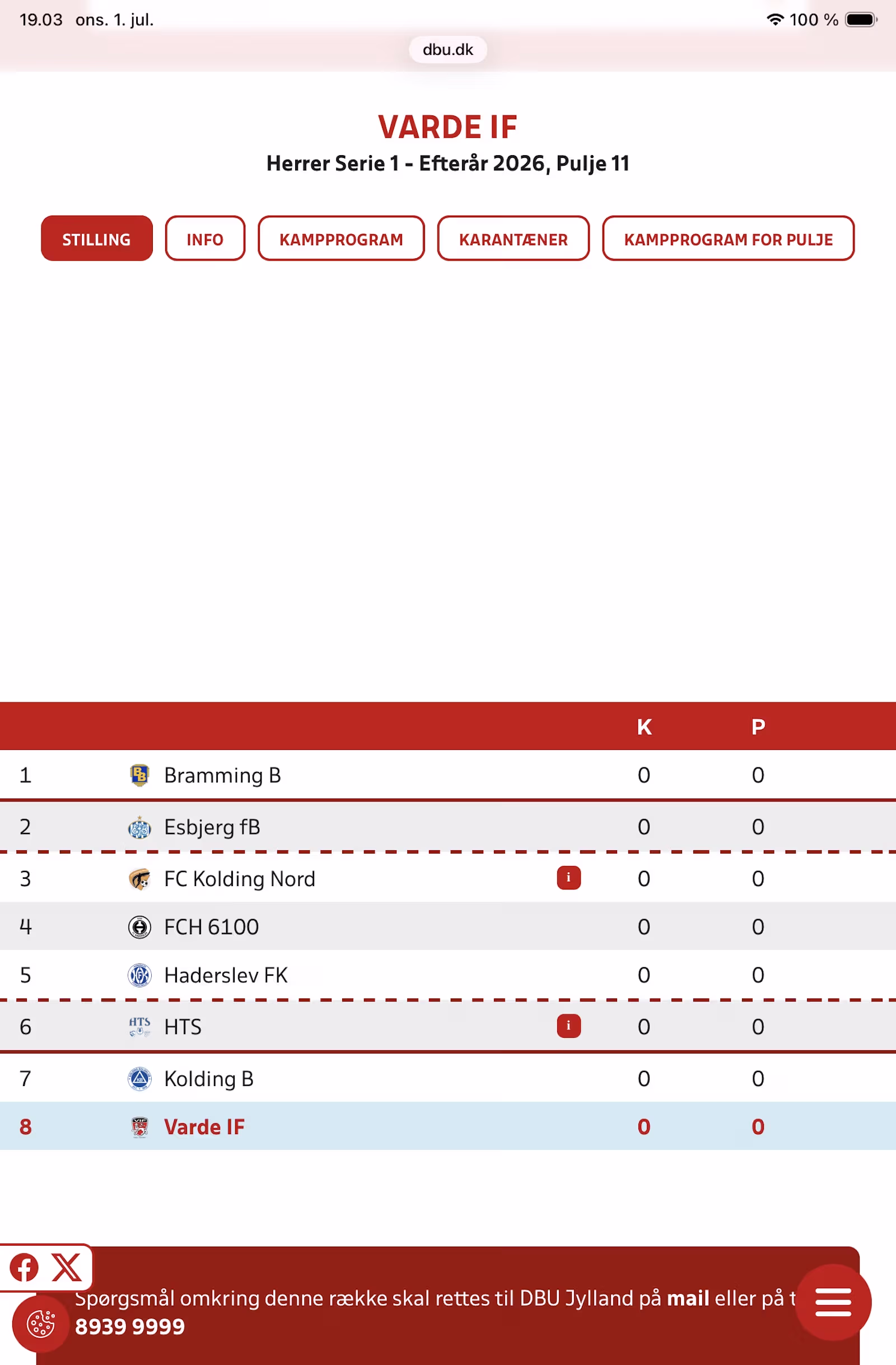 Turneringsplan for efteråret klar