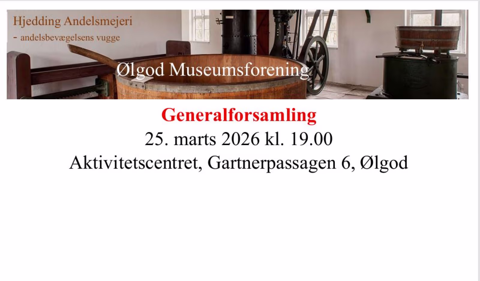 Generalforsamling i Ølgod Museumsforening og foredrag