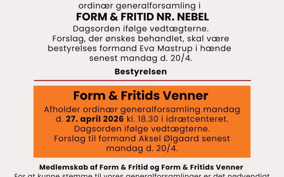 Generalforsamling i Form & Fritid