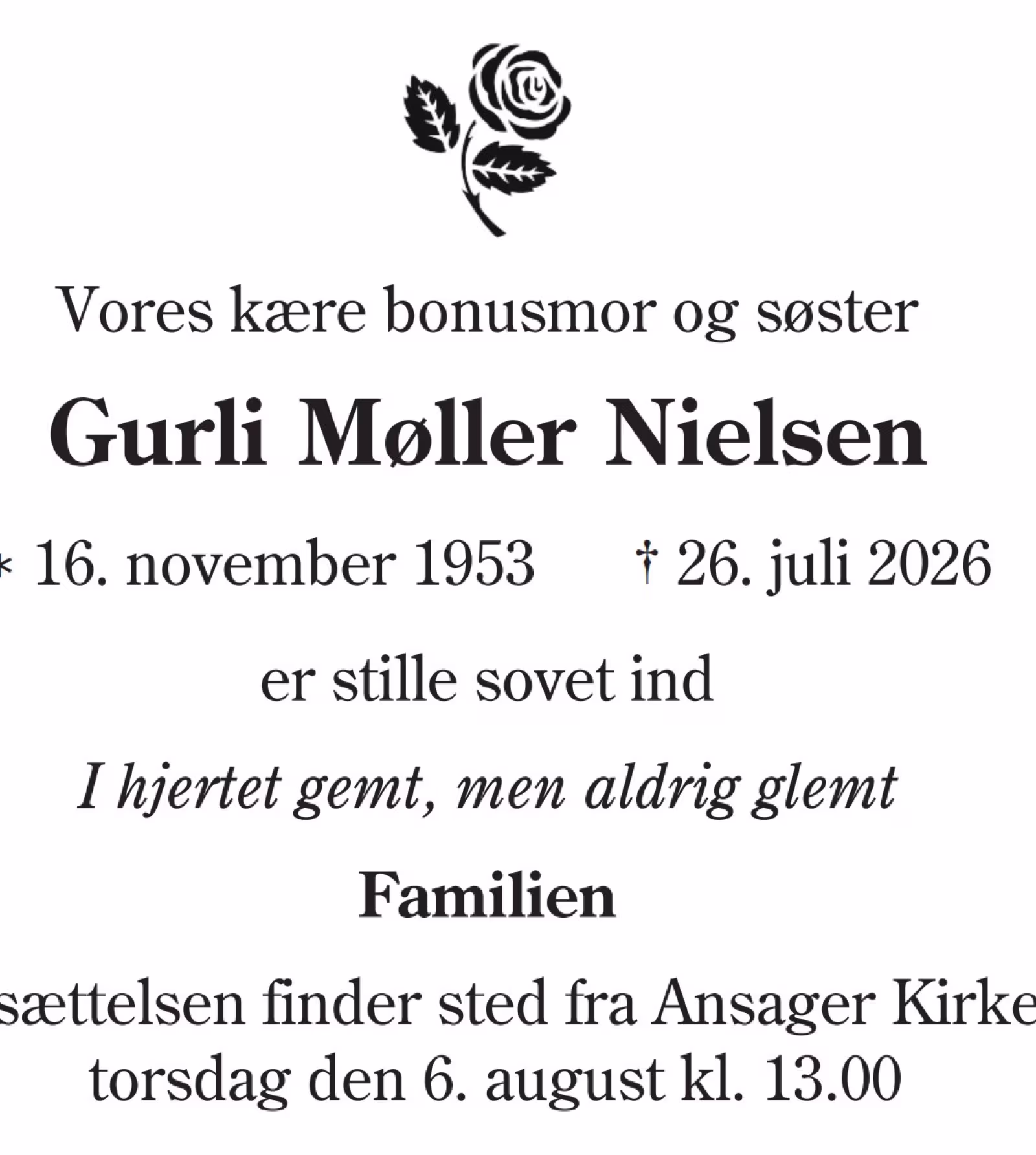 Gurli Møller Nielsen er sovet stille ind
