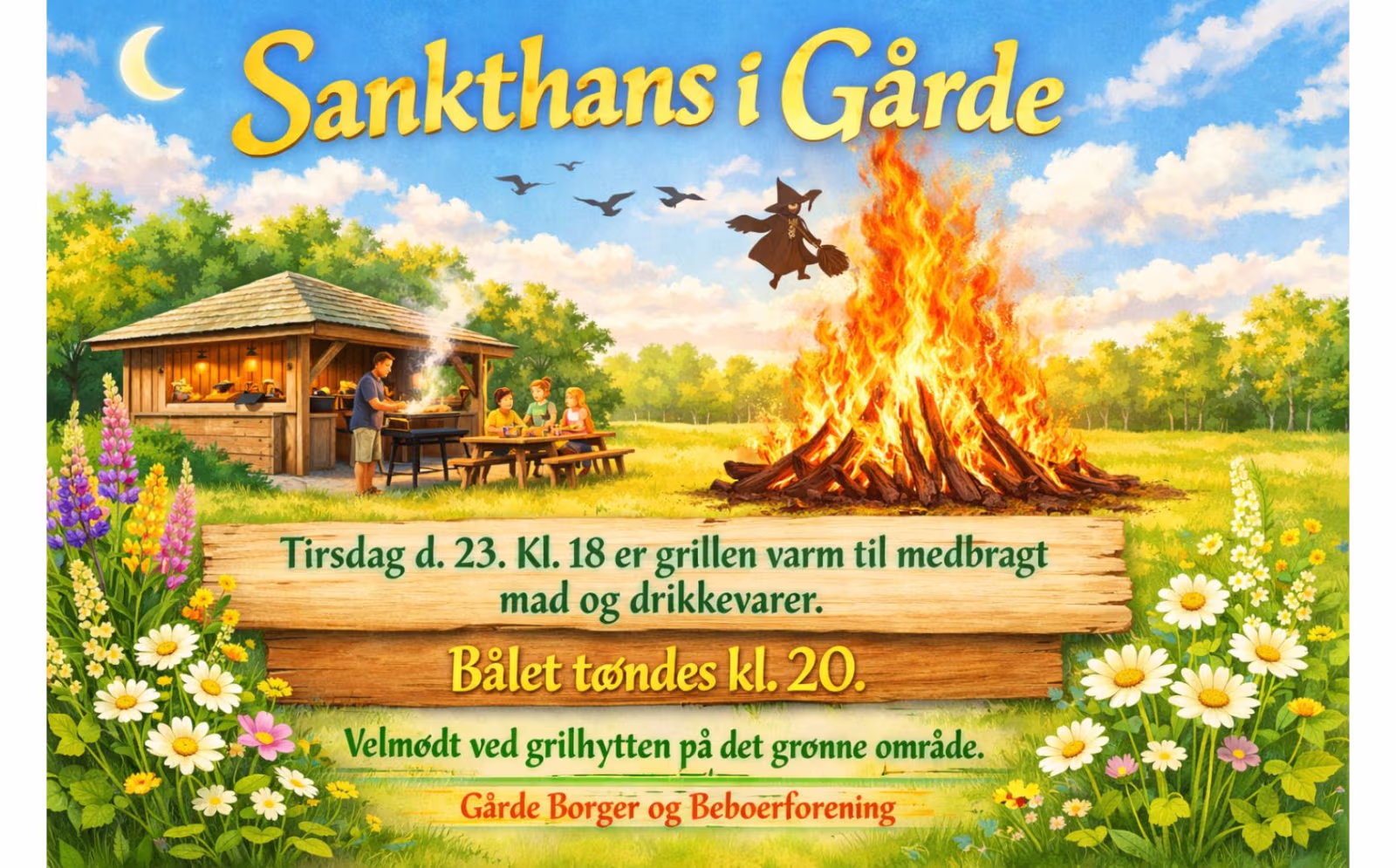 Sankthans i Gårde Kl. 18 - Grillen er varm til medbragt mad og drikkevarer.