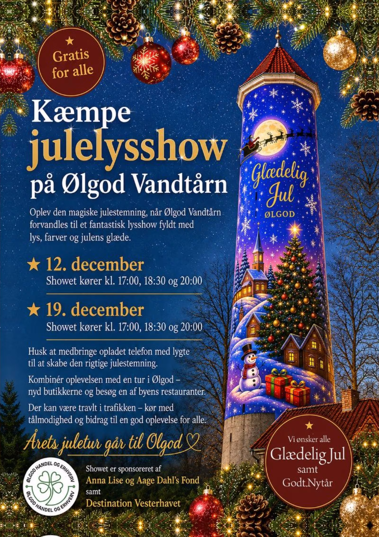 Kæmpe julelysshow på Ølgod Vandtårn - Gratis for alle
