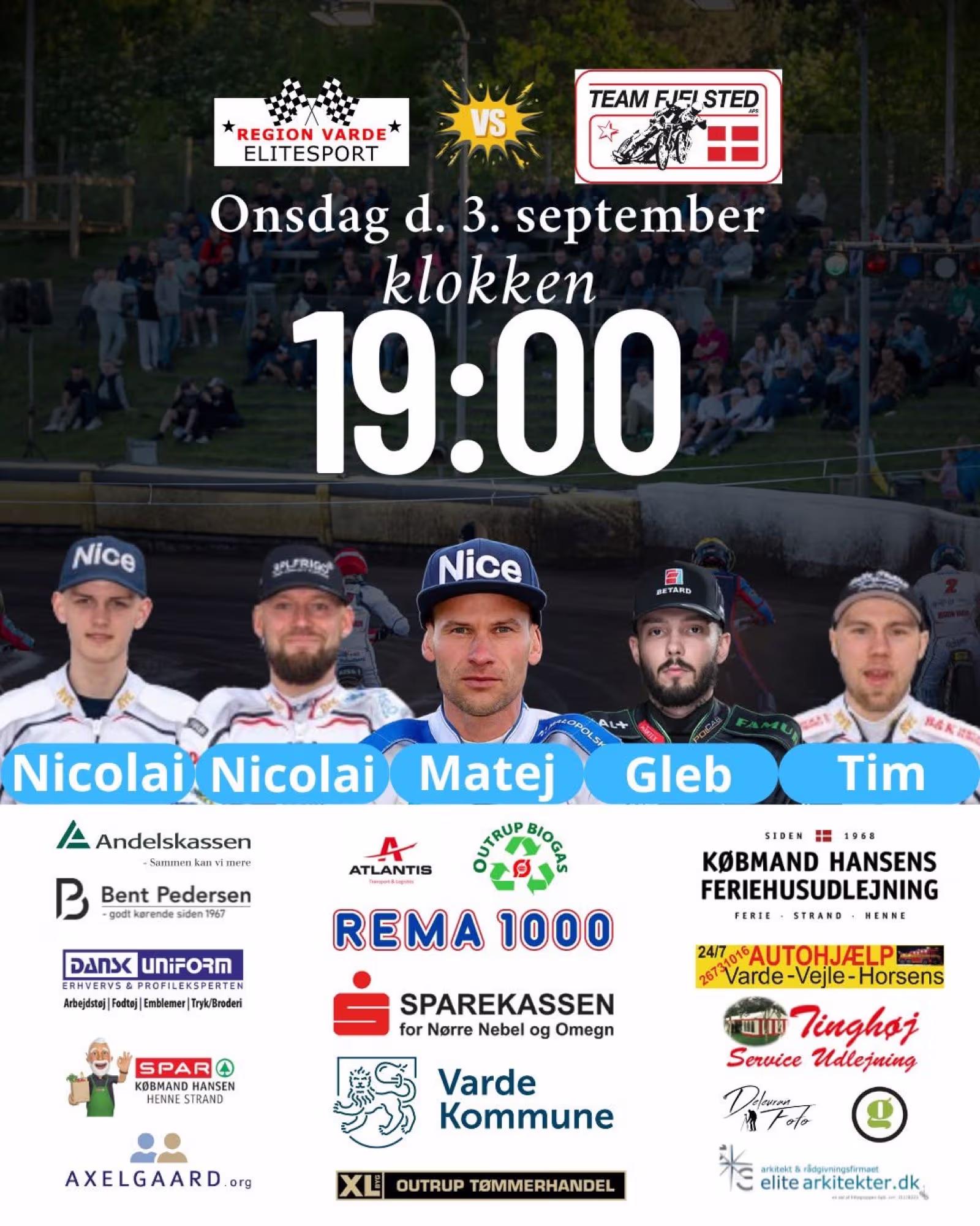 Holdopstilling til onsdagens speedwaymatch