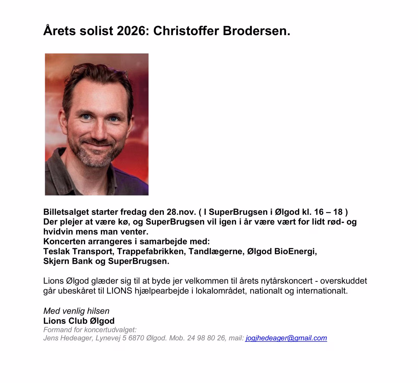 Lions Ølgod klar med nytårskoncert 2026.