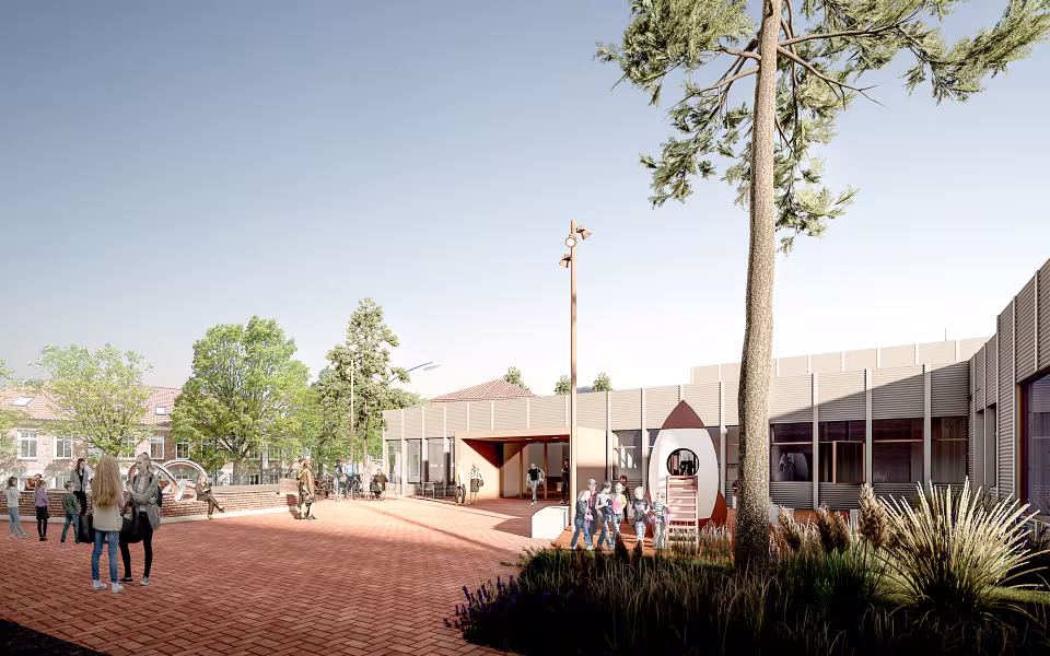 Med en ny forplads skabes der en tydelig forbindelse til byen. Visualisering: Cubo Arkitekter
