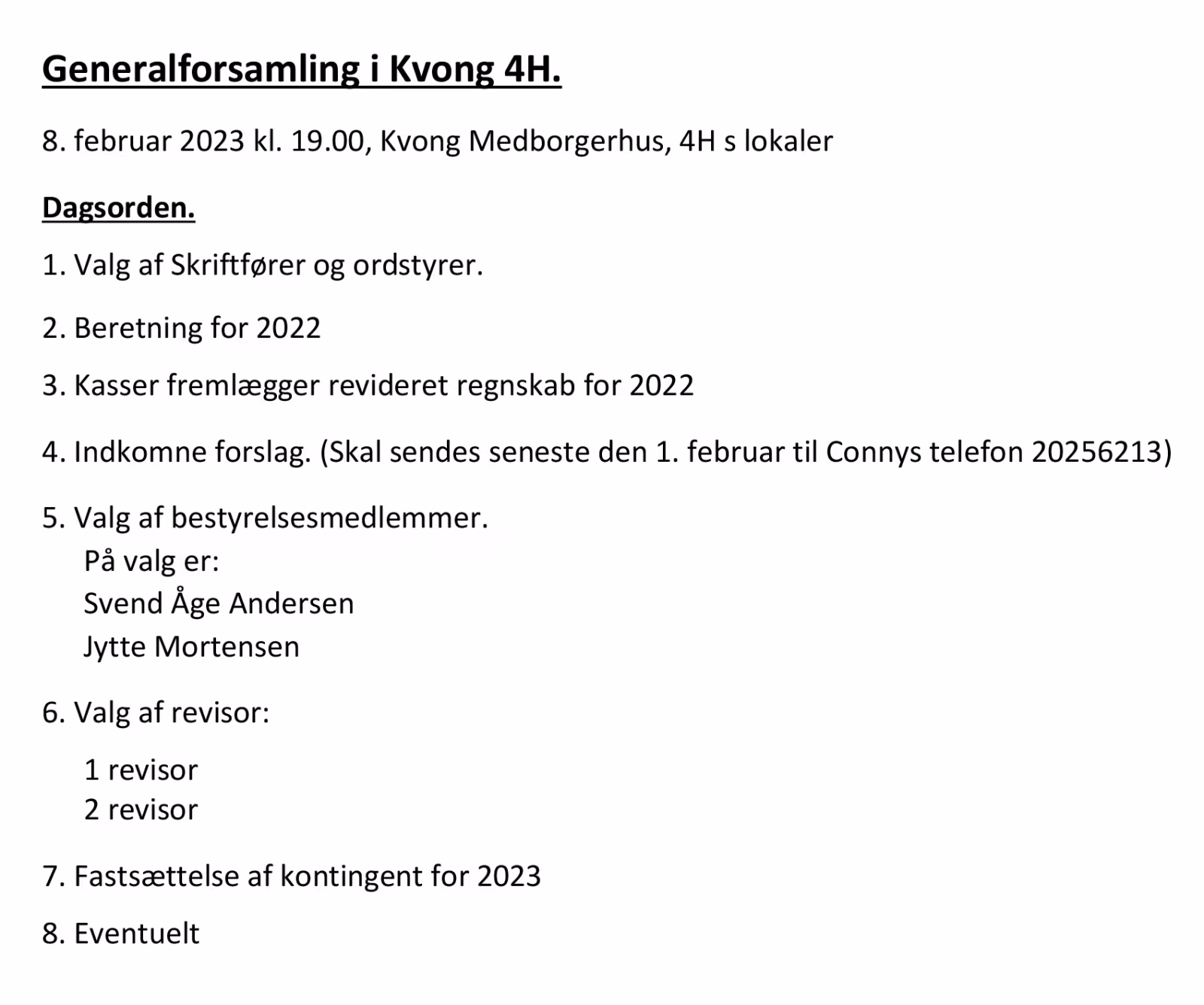 Generalforsamling i Kvong 4H