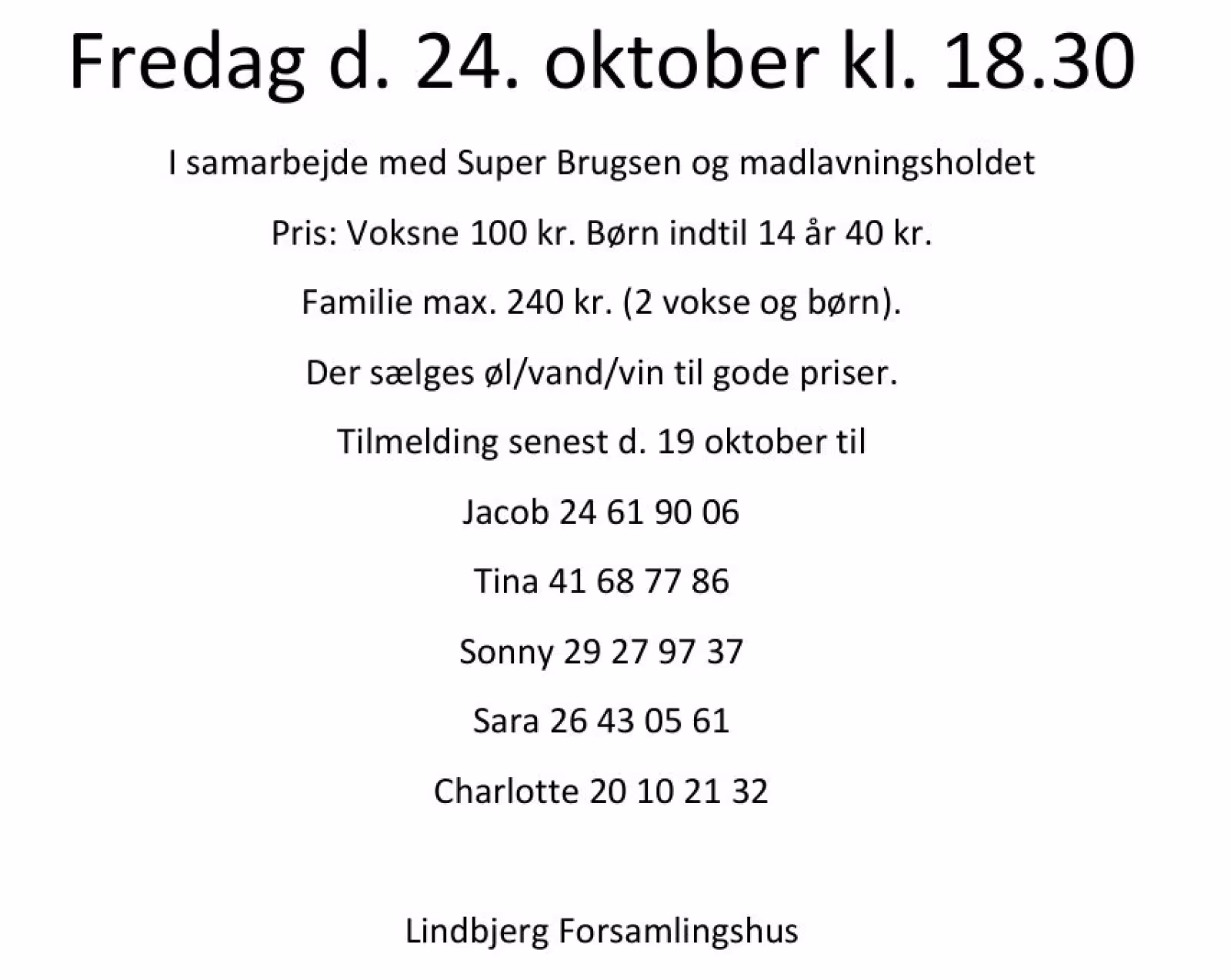 Lindbjerg Forsamlingshus holder Køkken-fri aften
