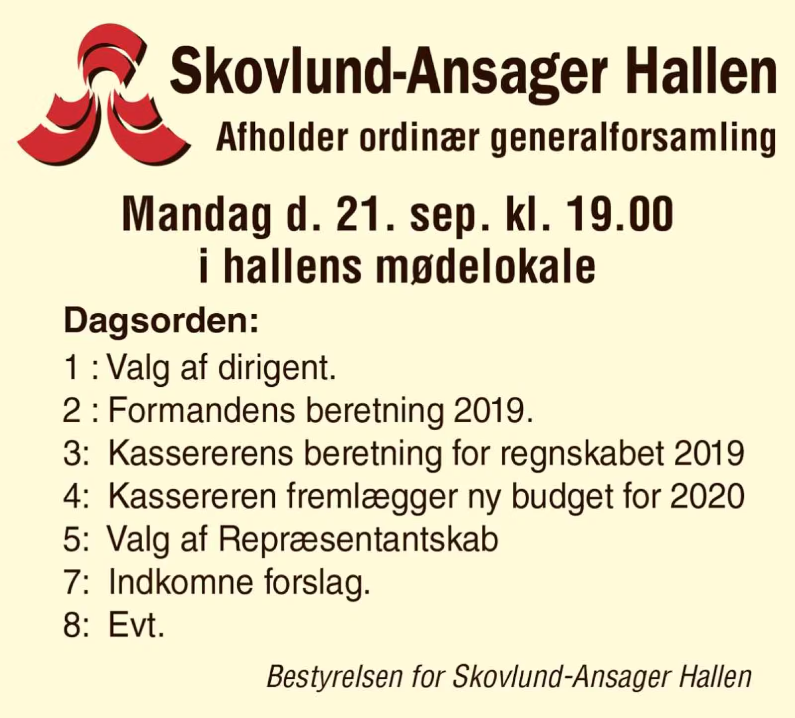 Generalforsamling 21. september - kl. 19.00