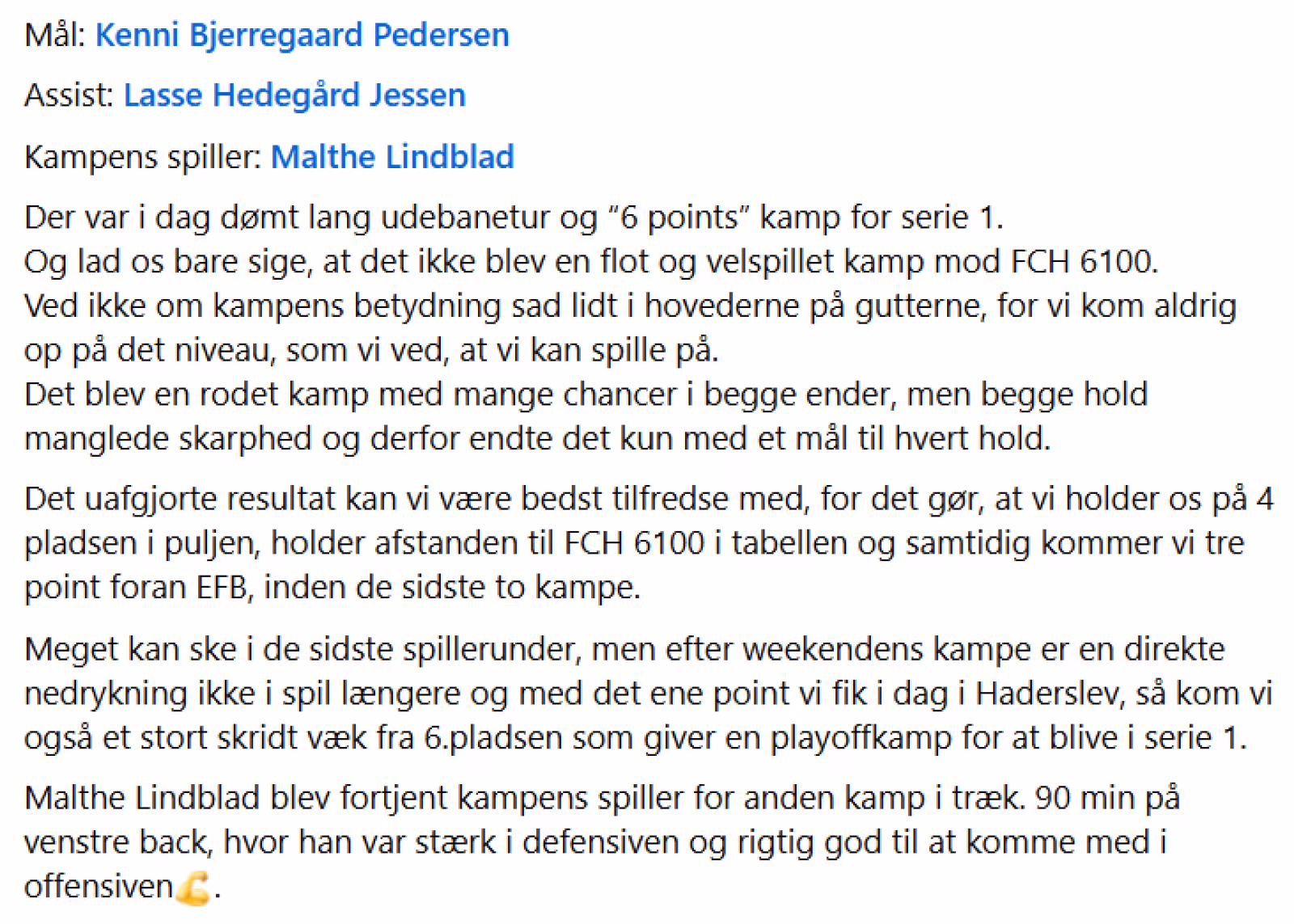 HTS SERIE 1 FODBOLD - VIGTIGT POINT i HADERSLEV