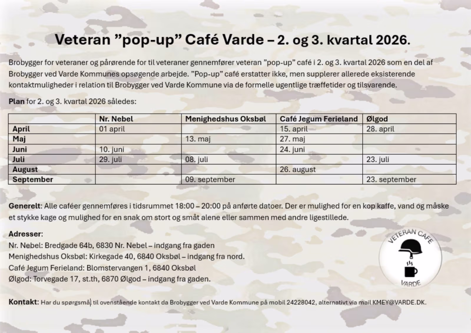 Veteraner og pårørende kan deltage i uformelle pop-up café i Ølgod