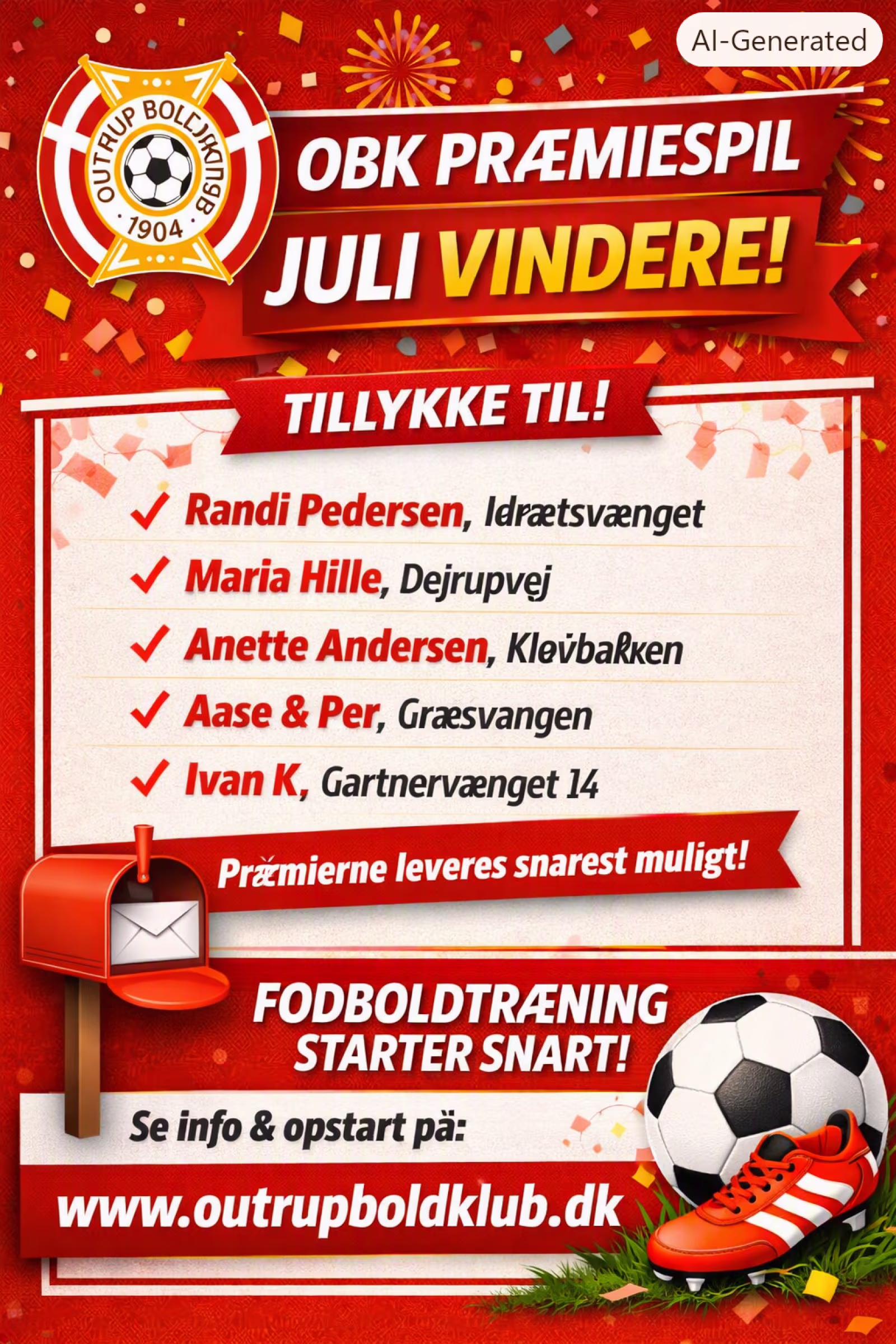 Vindere præmiespil - Juli - Outrup Boldklub