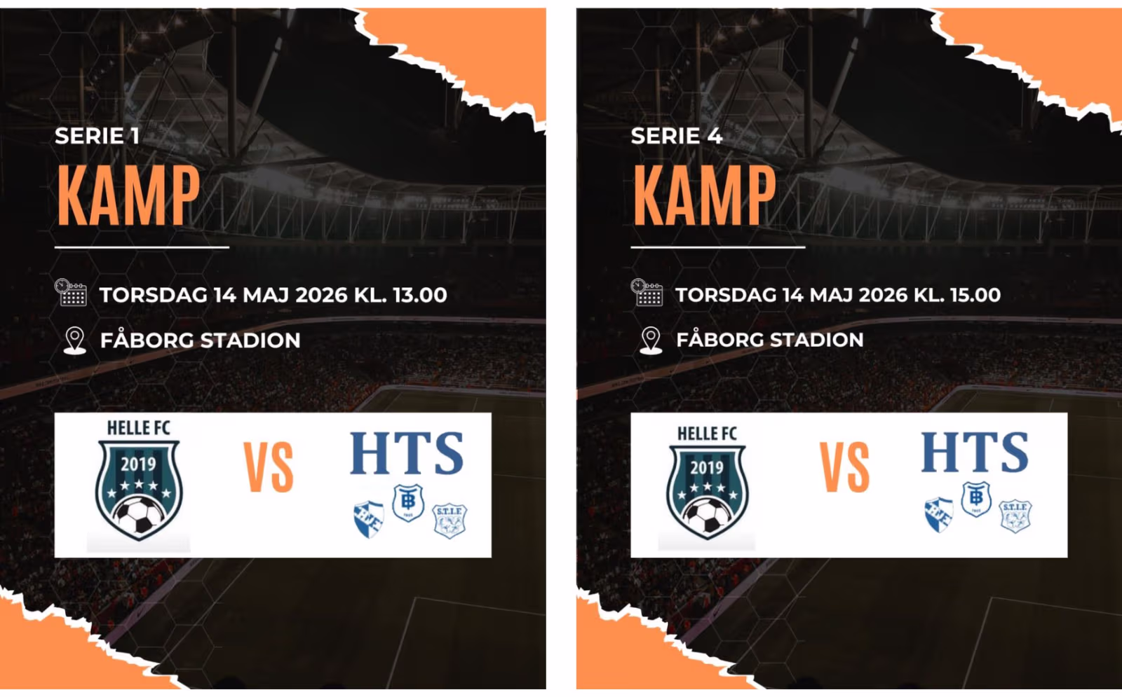 Fodbold Helle FC senior herre. To kampe på Fåborg Stadion torsdag 14. maj