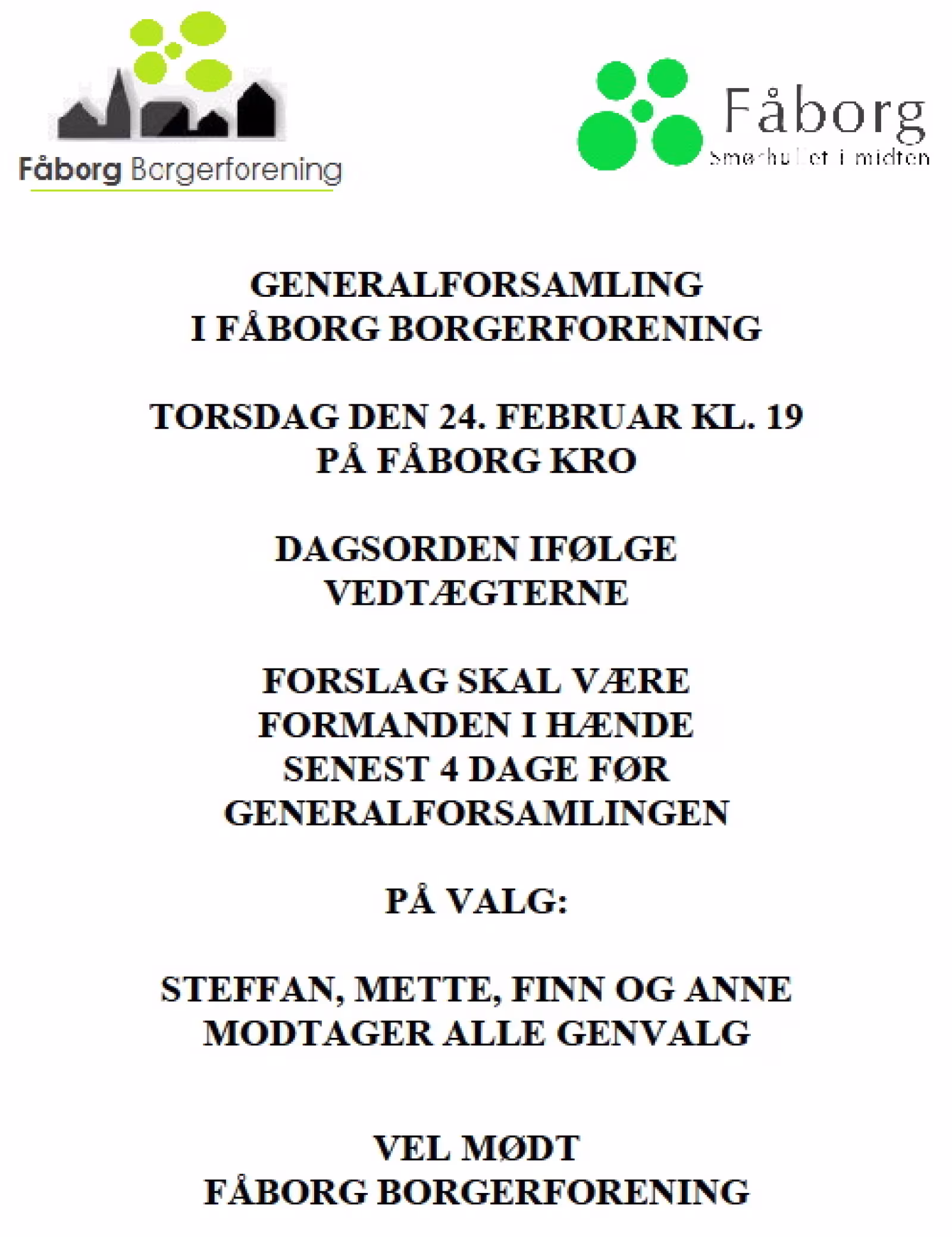GENERALFORSAMLING  I FÅBORG BORGERFORENING