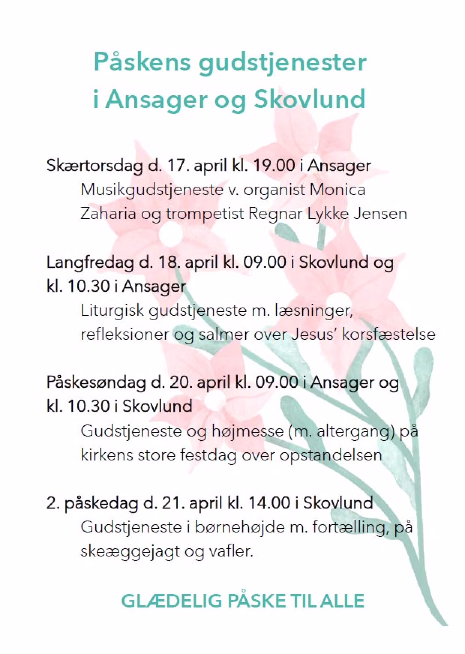 Påskens gudstjenester i Skovlund og Ansager