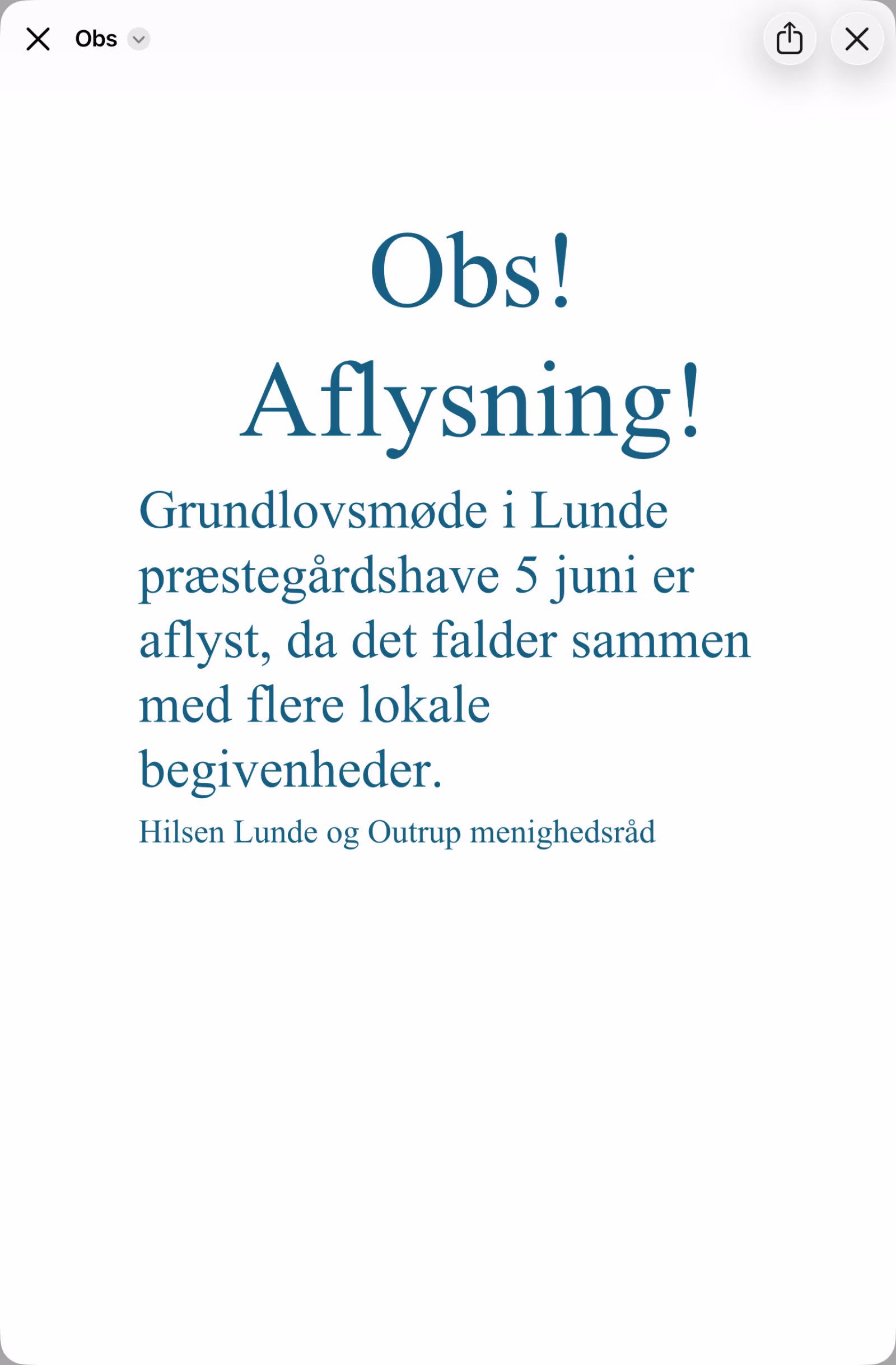 Grundlovsmøde i Lunde aflyst