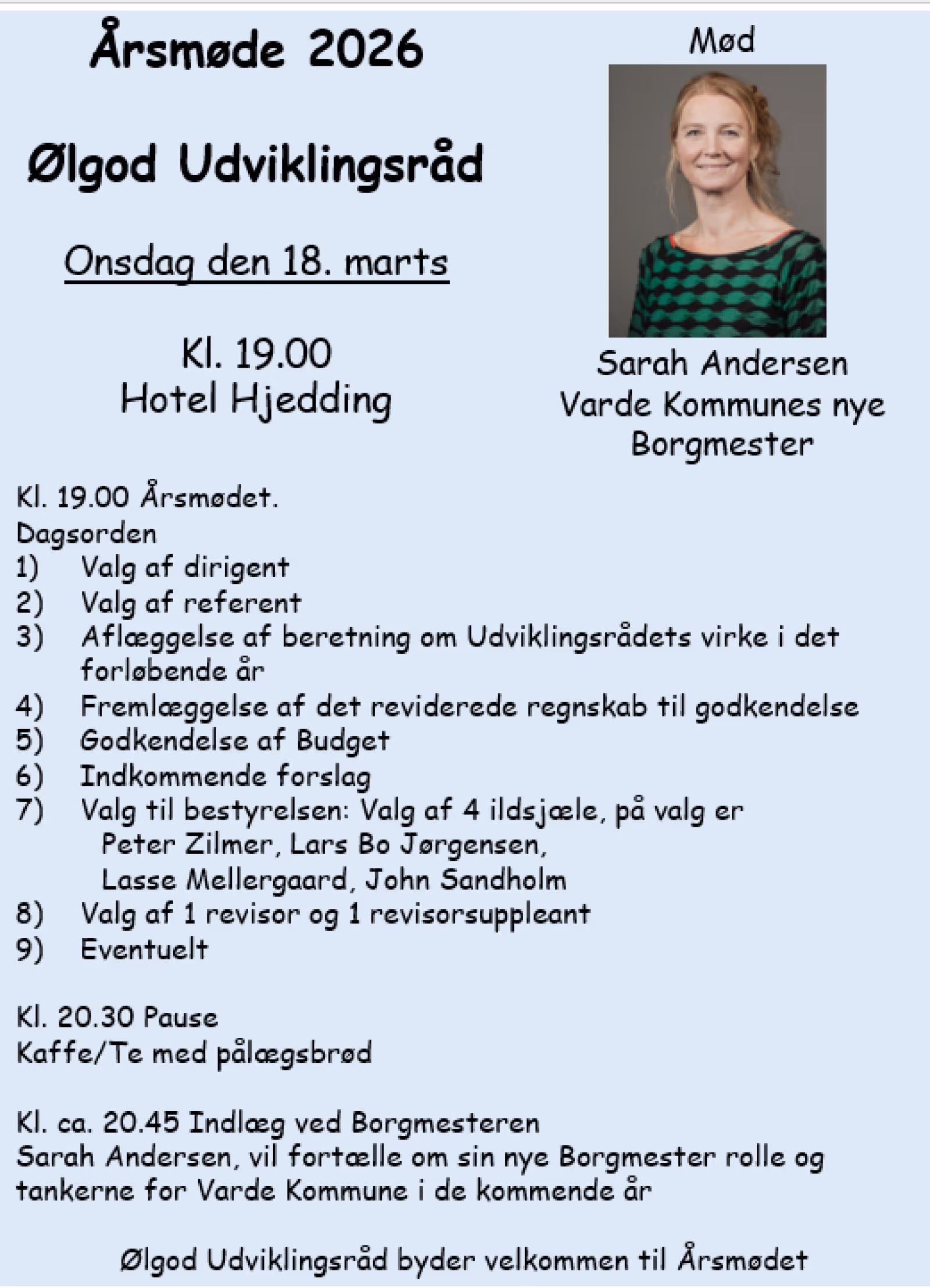 Årsmøde Ølgod Udviklingsråd, indlæg ved Borgmester Sarah Andersen