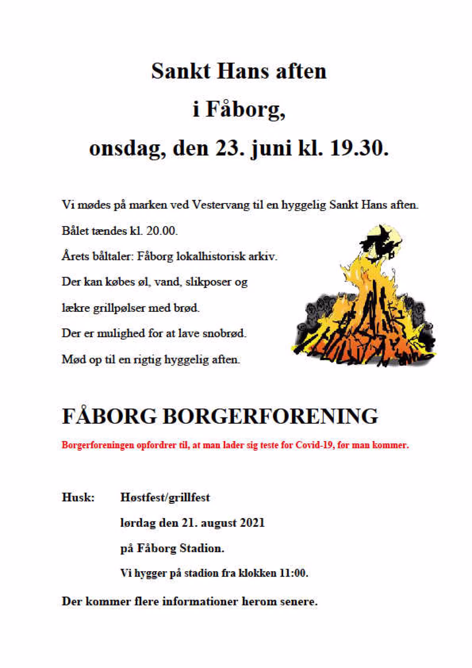Sankt Hans aften  i Fåborg, onsdag, den 23. juni kl. 19.30.