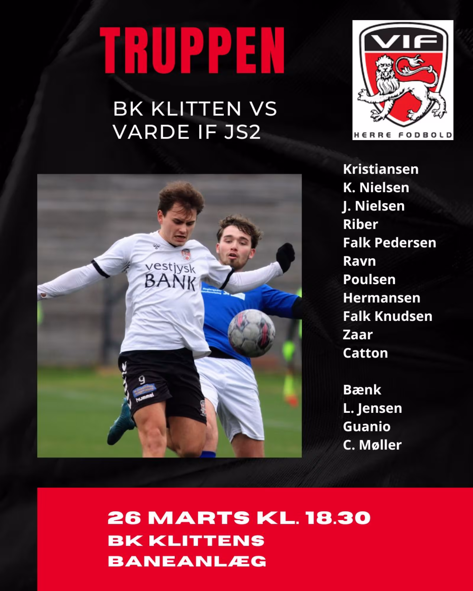 Start opstilling til kampen mod BK Klitten