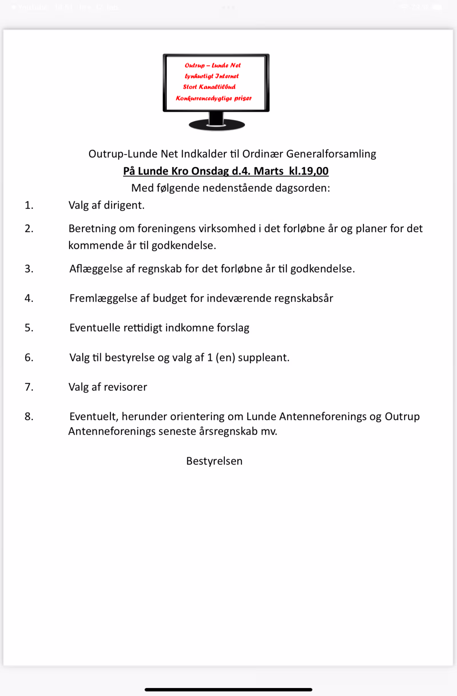 Generalforsamling i Outrup-Lunde Net