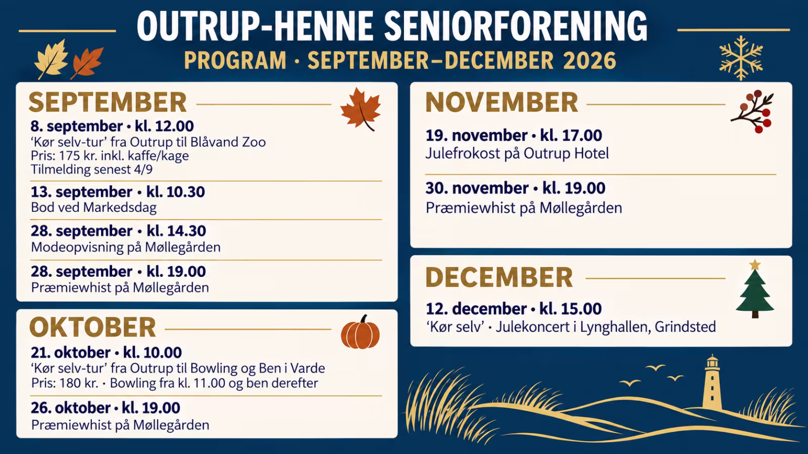 Efterårs program for Outrup-Henne Seniorforening