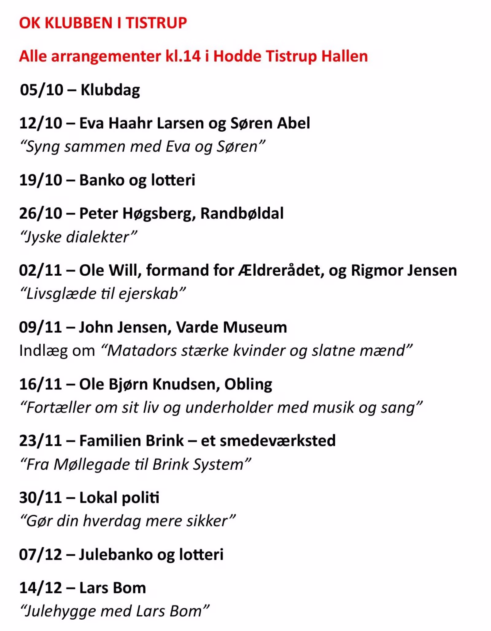 OK Klubben i Tistrup 2026