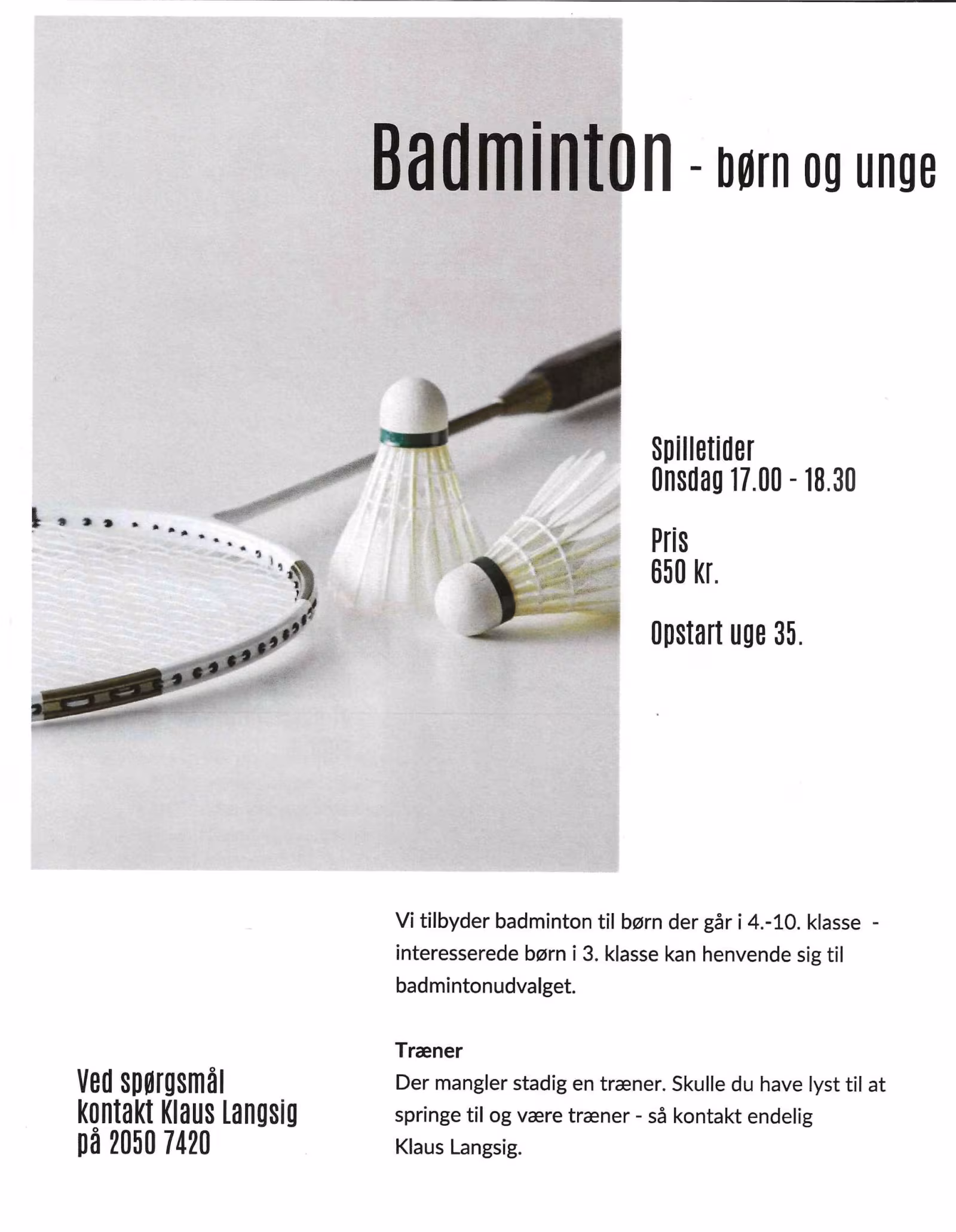 Badminton børn og unge med opstart uge 35