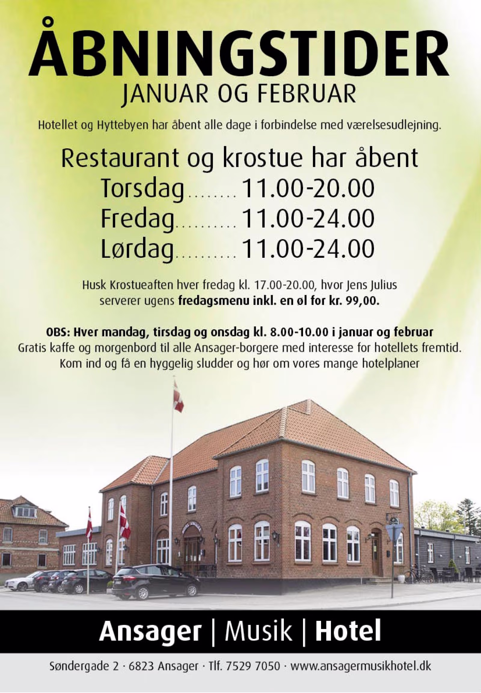 Nye åbningstider på Ansager Musik Hotel
